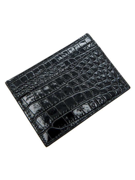 Saint Laurent Monogram Card Case Croc Embossed Shiny Leather