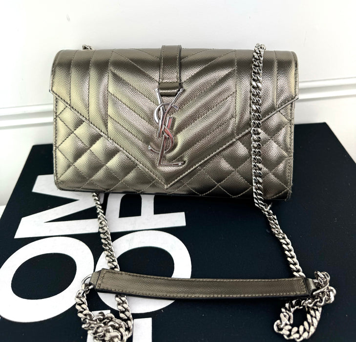 Saint Laurent Envelope Small Metallic Silver