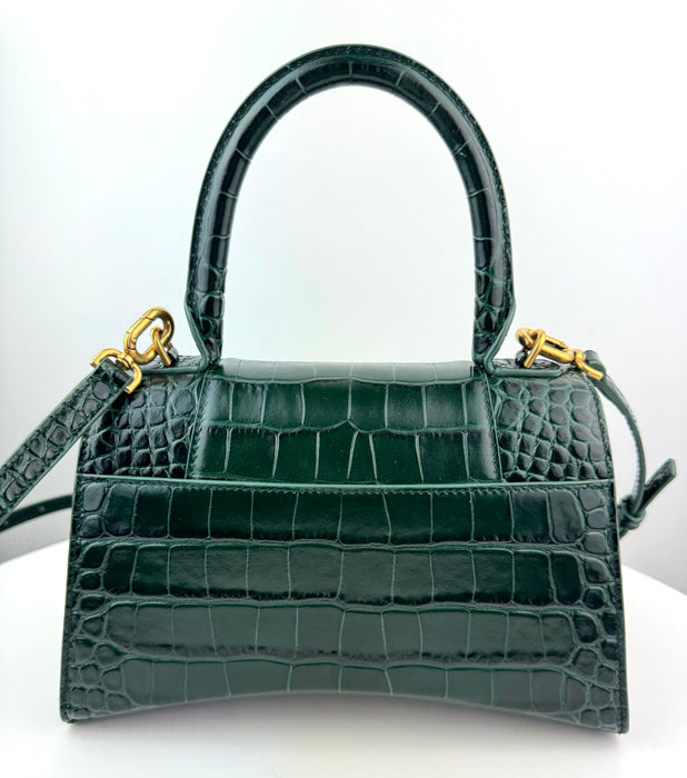 Balenciaga Hourglass Crocodile Embossed bag in Dark Green