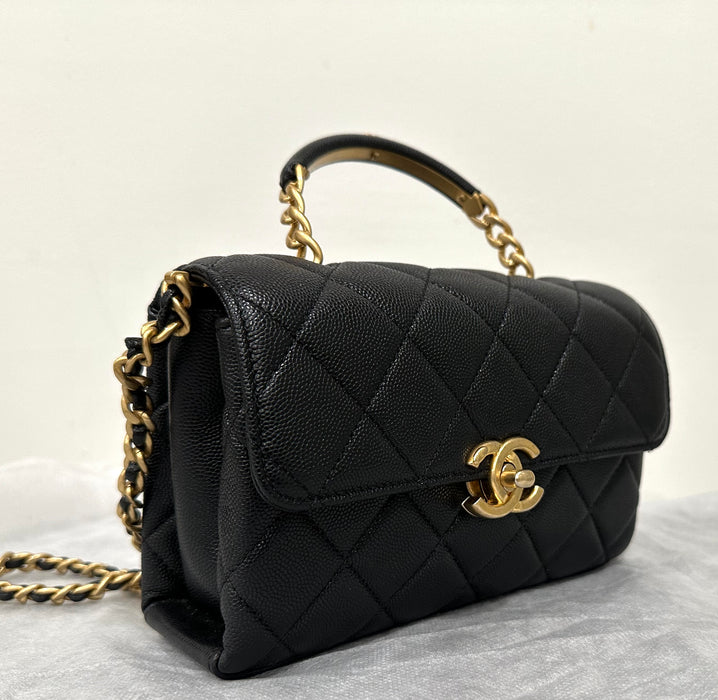 Chanel 23s Classic Top  Handle Flap Black Caviar  Small Bag