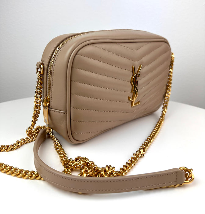 Saint Laurent Mini Lou Bag in Nude Leather