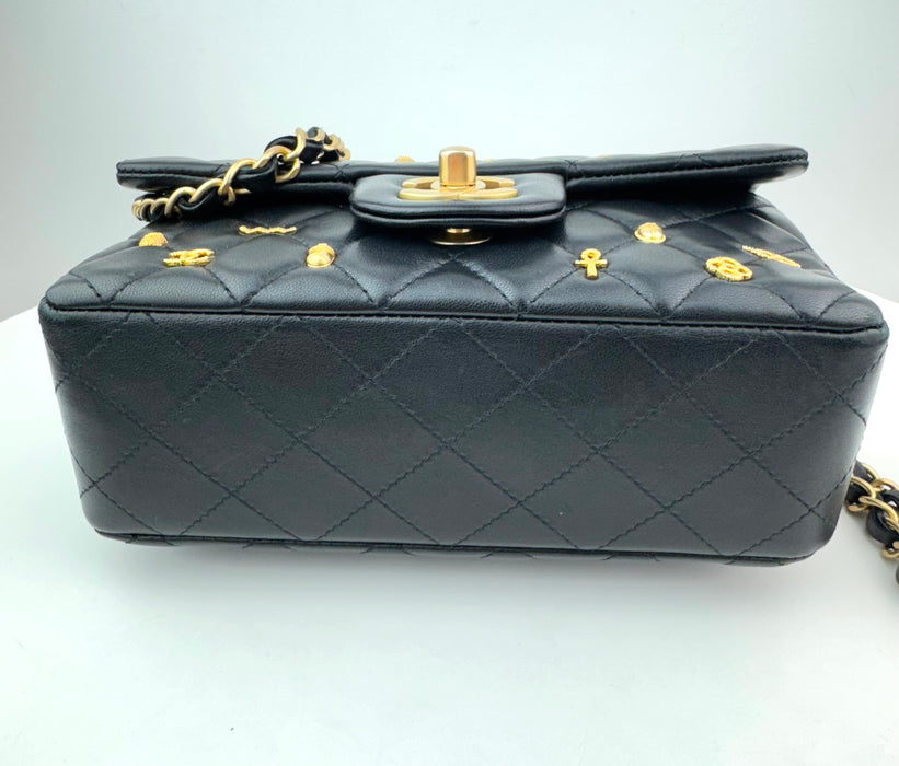 Chanel Lambskin Limited Edition Quilted Egyptian Amulet Mini Rectangular Flap Black