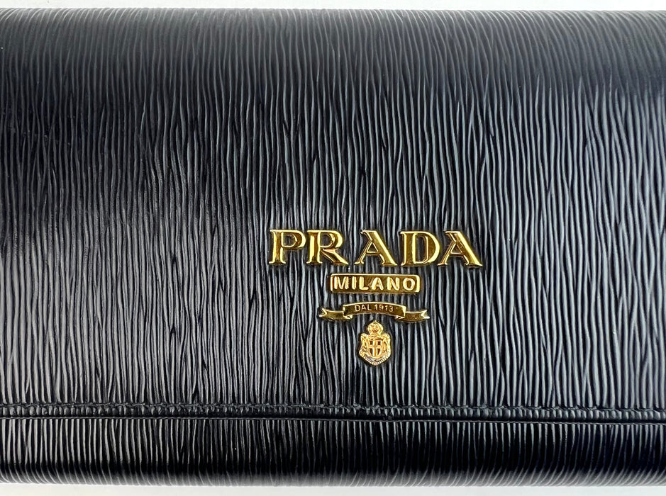 Prada Black Vitello Move Continental Wallet