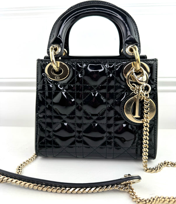 Dior Mini Lady Dior Bag in Patent Calfskin Cannage