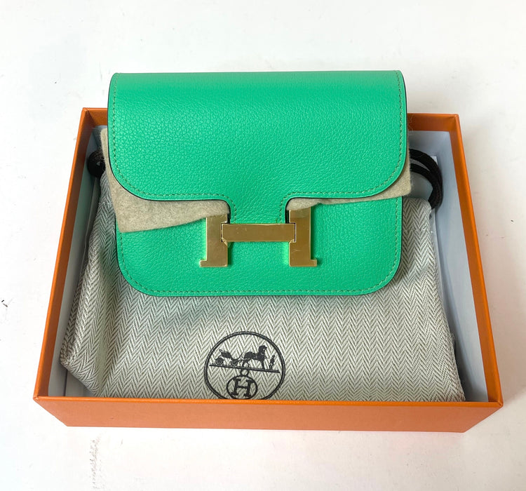 Hermes Bi-Color Constance Slim Wallet Vert Comics Bleu Zellige