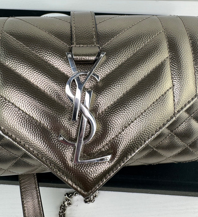 Saint Laurent Envelope Small Metallic Silver