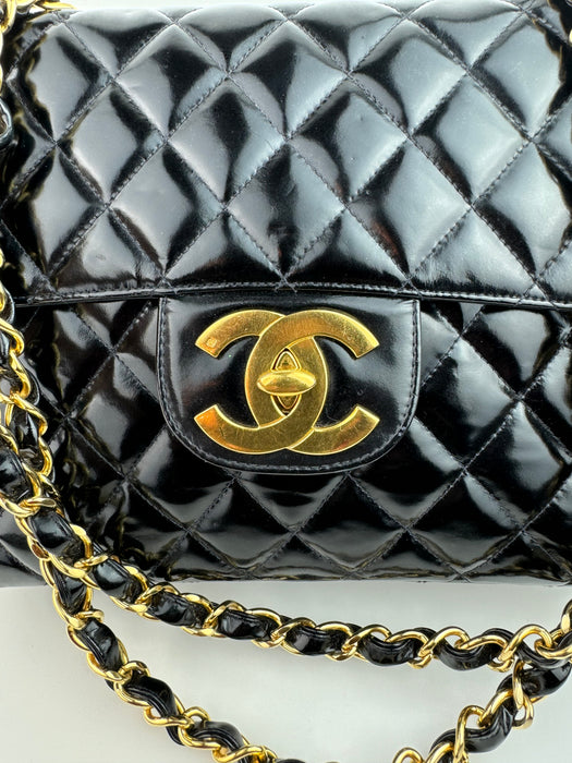 Chanel Patent Quilted XL Jumbo Single Flap Black