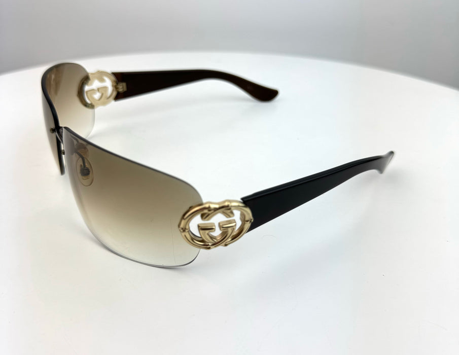 Gucci Rimless Gradient Tint Bamboo GG Wrap Sunglasses