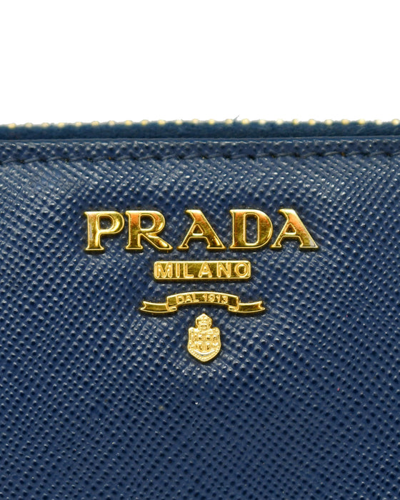 Prada Saffiano Leather Zippy Wallet Blue