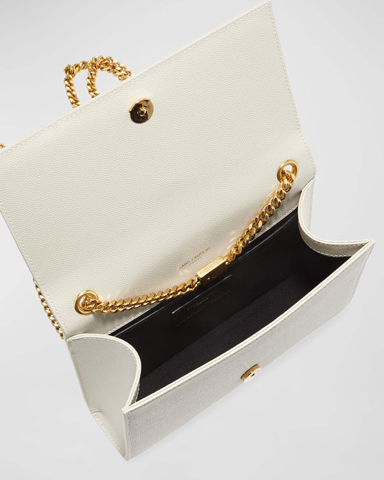 Saint Laurent Kate Small Grain De Poudre Shoulder Bag on Chain White