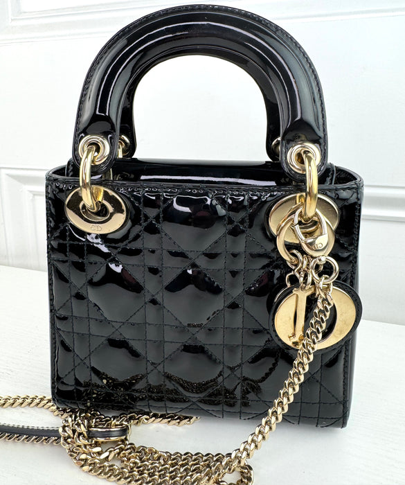 Dior Mini Lady Dior Bag in Patent Calfskin Cannage