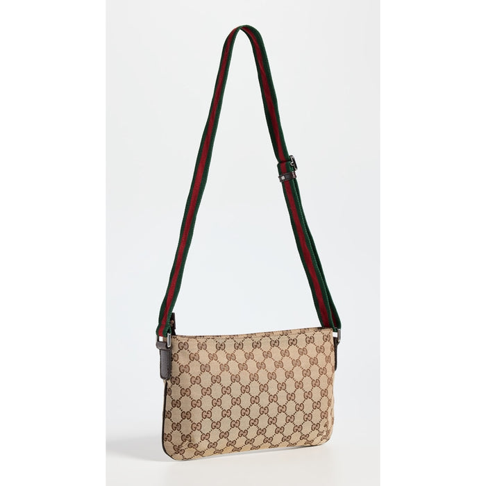 Gucci Monogram Web Small Flat Messenger Crossbody Dark Brown