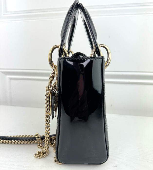 Dior Mini Lady Dior Bag in Patent Calfskin Cannage