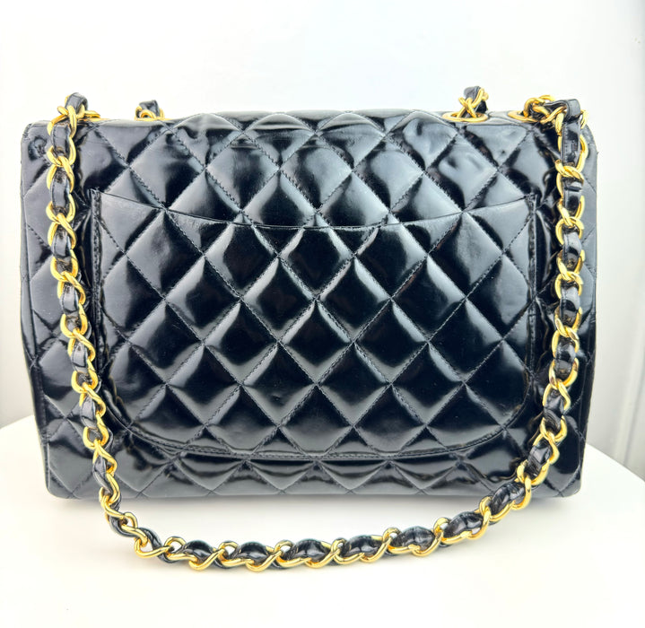 Chanel Patent Quilted XL Jumbo Single Flap Black