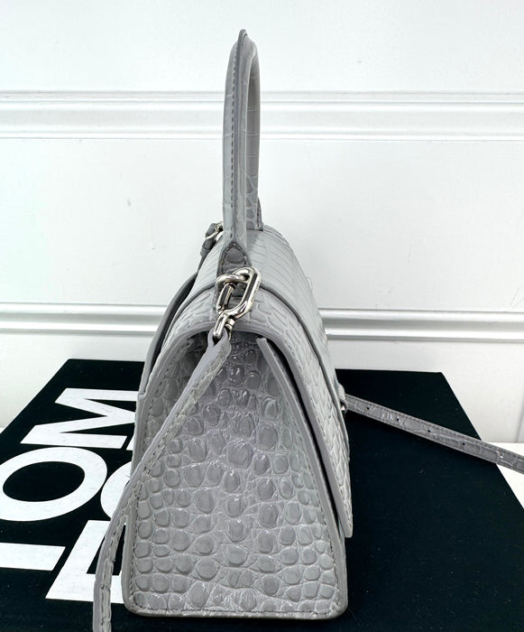 Balenciaga X Small Hourglass Bag Grey Croc Embossed