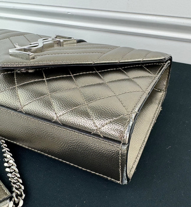 Saint Laurent Envelope Small Metallic Silver