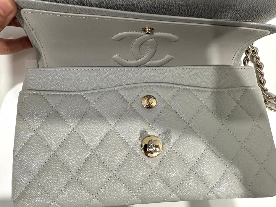 Chanel Classic Small Double Flap Quilted Bag Dove Grey