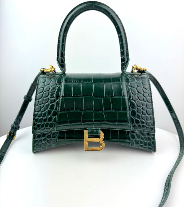 Balenciaga Hourglass Crocodile Embossed bag in Dark Green