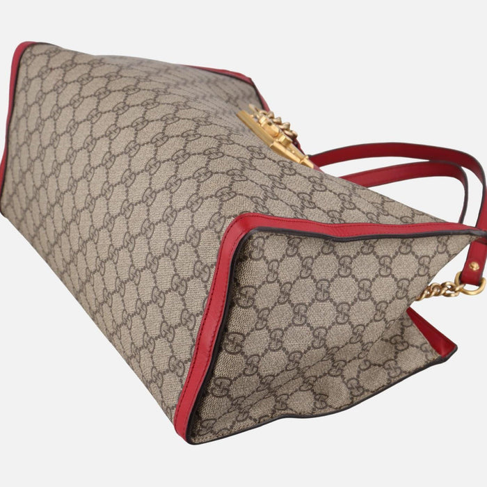 Gucci Beige/Red GG Supreme Coated Canvas and Leather Padlock Tote Bag