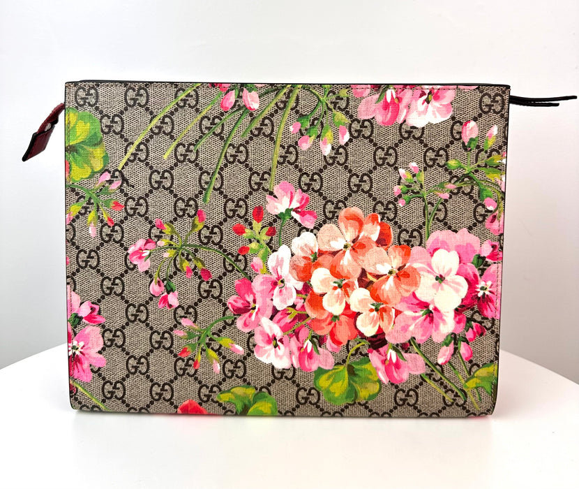 Gucci GG Supreme Monogram Blooms Large Cosmetic Case Beige Multicolor