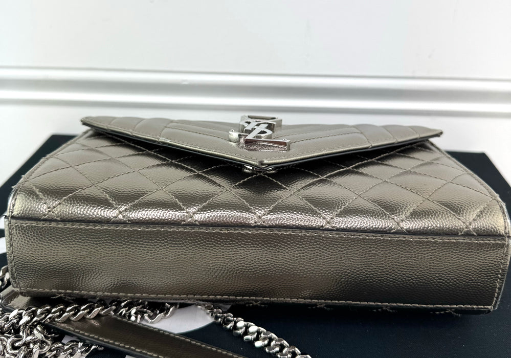 Saint Laurent Envelope Small Metallic Silver