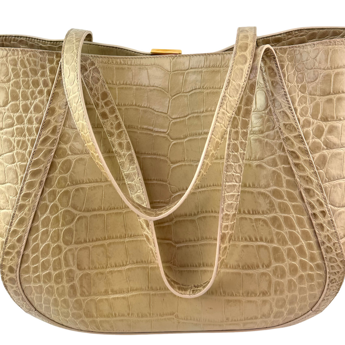 Versace Sand Large Embossed Croc Large Tote Bag