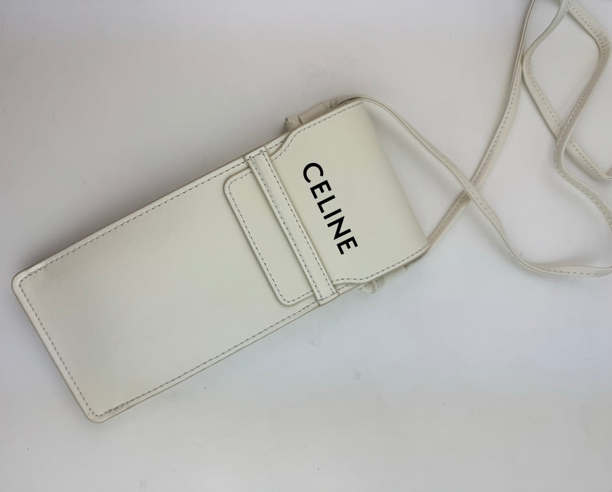 Celine Phone Pouch With flap White