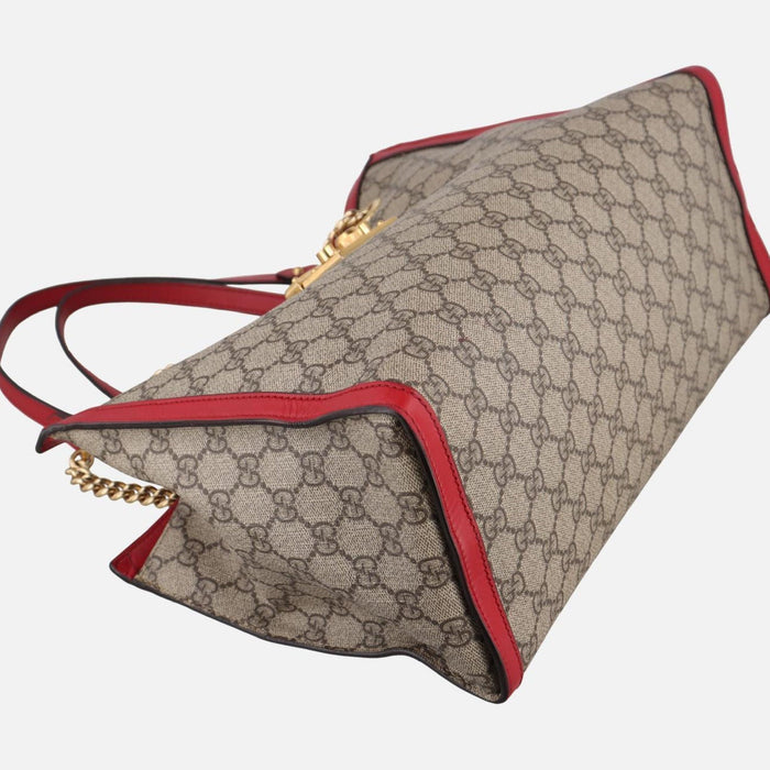 Gucci Beige/Red GG Supreme Coated Canvas and Leather Padlock Tote Bag