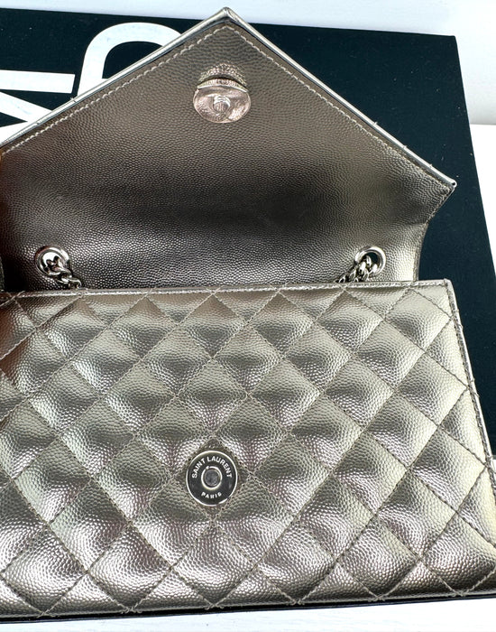 Saint Laurent Envelope Small Metallic Silver