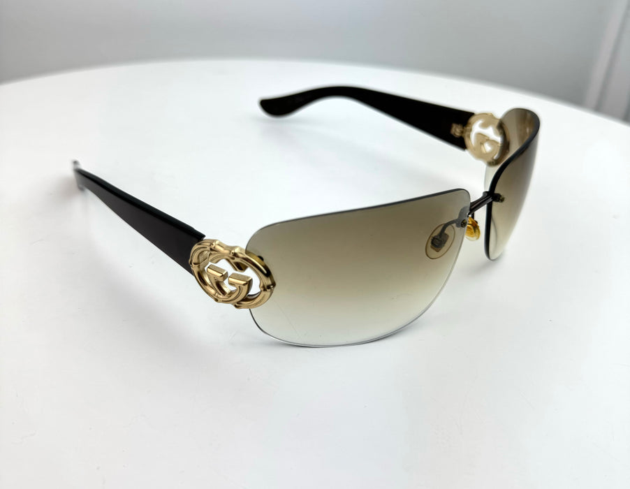 Gucci Rimless Gradient Tint Bamboo GG Wrap Sunglasses