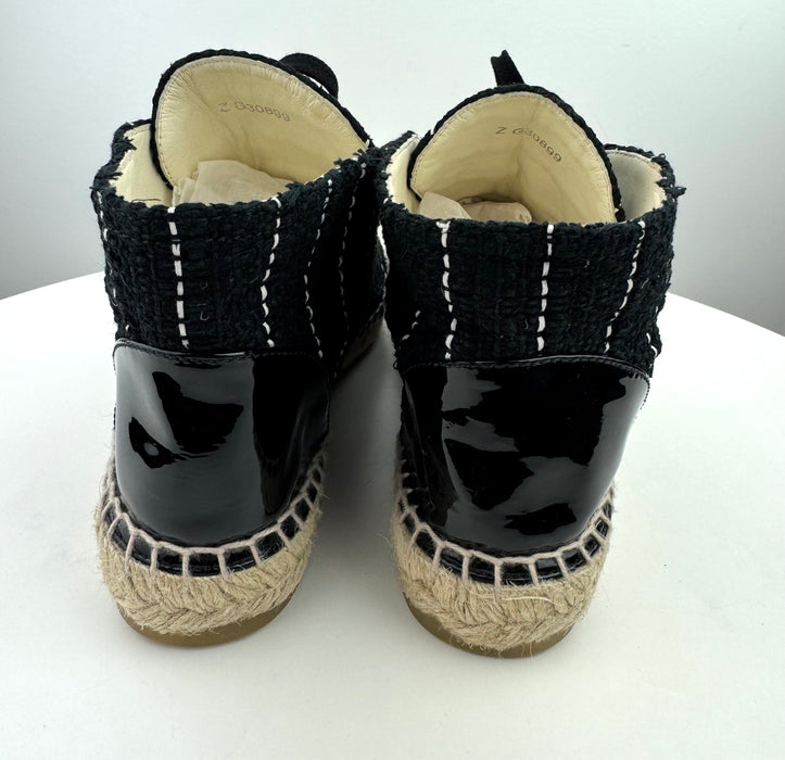 Chanel Tweed Calfskin Patent CC Lace Up Espadrilles