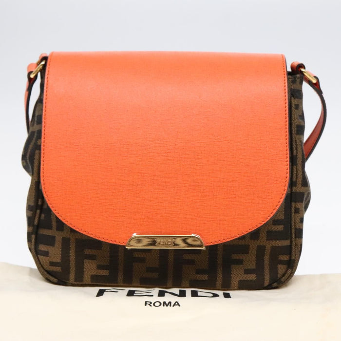 Fendi Zucca Canvas Shoulder Bag Brown Black Orange