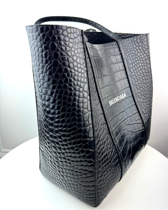 Balenciaga Crocodile-Embossed Leather Small Everyday Tote