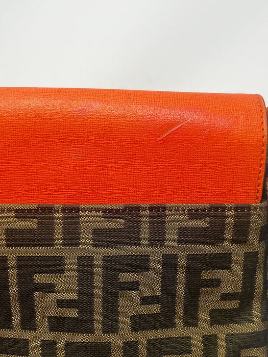 Fendi Zucca Canvas Shoulder Bag Brown Black Orange