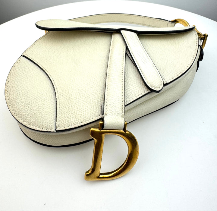 Dior Latte Grained Calf Skin Mini Saddle Shoulder Handbag Ivory