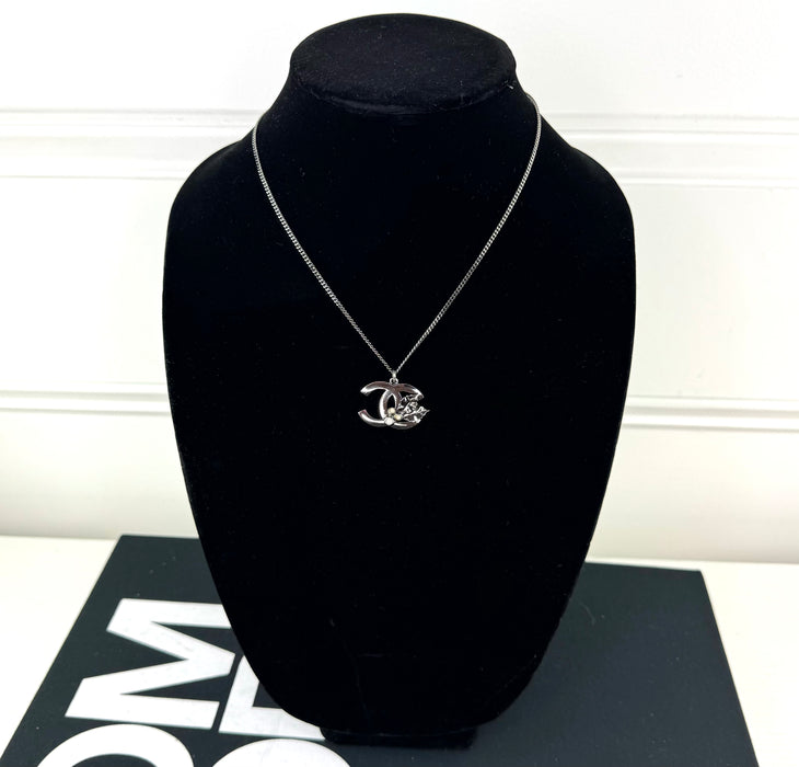 Chanel Gunmetal CC Logo and Holly Necklace