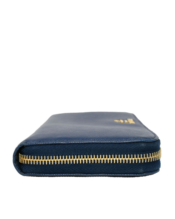 Prada Saffiano Leather Zippy Wallet Blue