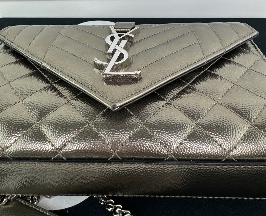 Saint Laurent Envelope Small Metallic Silver