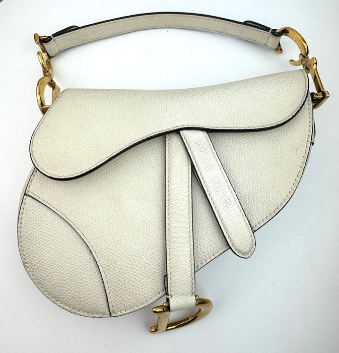 Dior Latte Grained Calf Skin Mini Saddle Shoulder Handbag Ivory