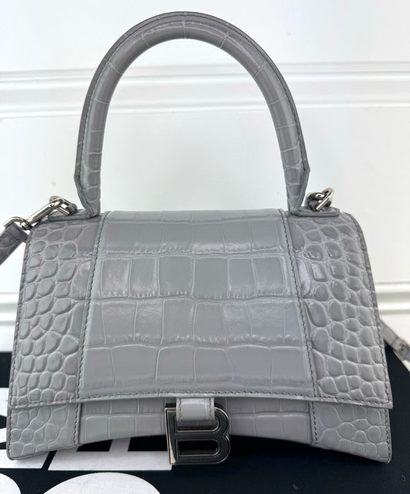 Balenciaga X Small Hourglass Bag Grey Croc Embossed