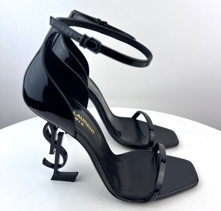 Saint Laurent Patent Opyum Sandals in All Black