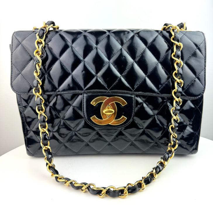 Chanel Patent Quilted XL Jumbo Single Flap Black