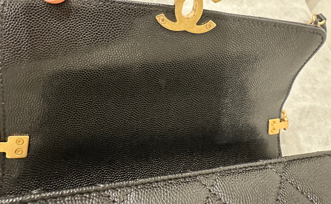 Chanel 23s Classic Top  Handle Flap Black Caviar  Small Bag