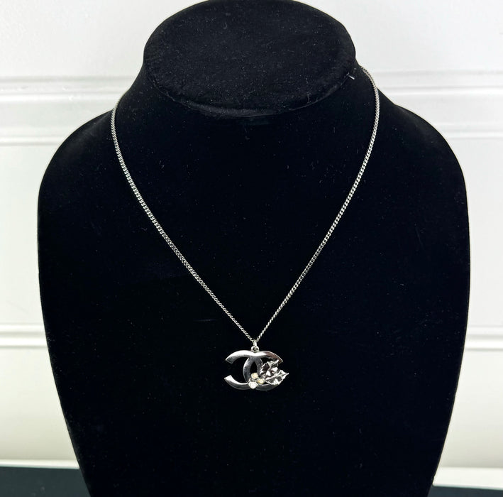 Chanel Gunmetal CC Logo and Holly Necklace