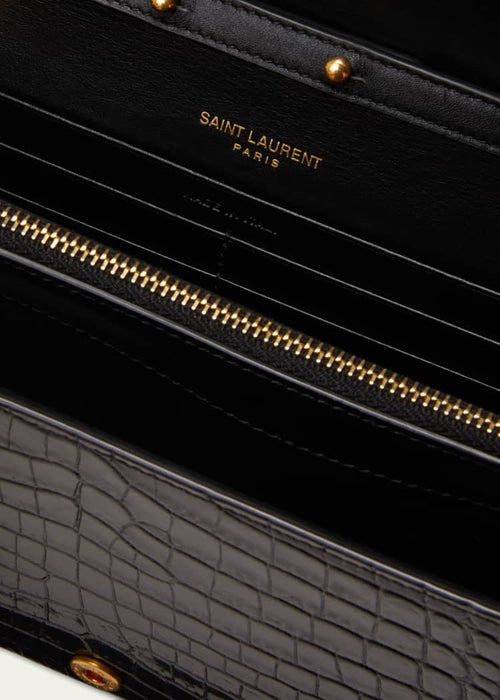 Saint Laurent Cassandre Croc Embossed Leather Chain Wallet