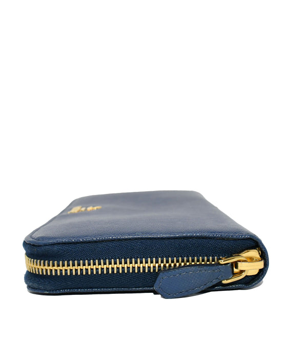 Prada Saffiano Leather Zippy Wallet Blue