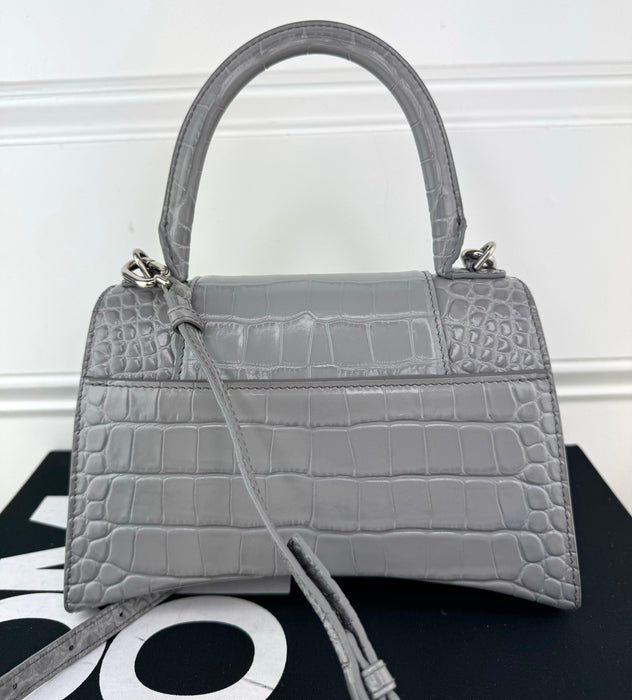 Balenciaga X Small Hourglass Bag Grey Croc Embossed