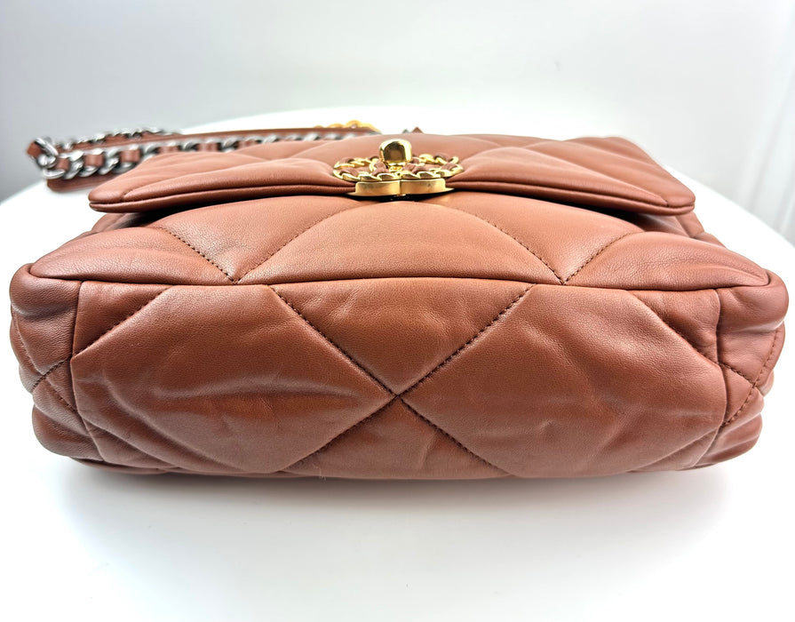 Chanel Lambskin Quilted Medium Chanel 19 Flap Caramel Brown