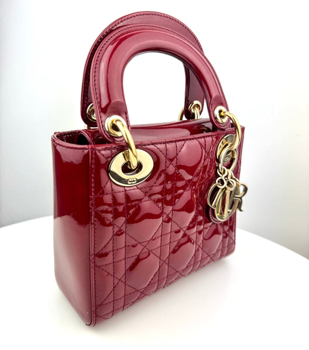 Dior Mini Lady Dior Bag in Patent Calfskin Red Cannage