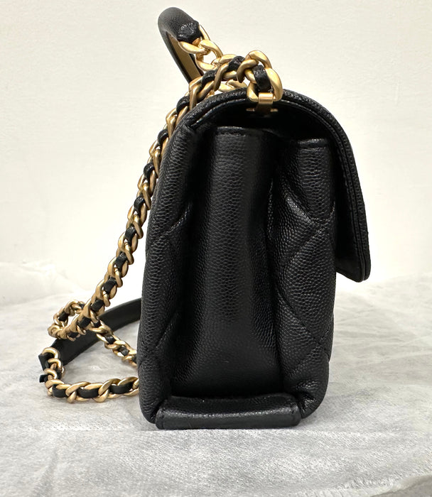 Chanel 23s Classic Top  Handle Flap Black Caviar  Small Bag